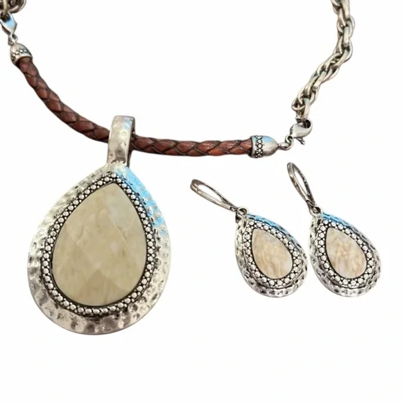 Vintage Interchangeable Necklace Set Boho Statement Pendant Earrings - Picture 6 of 8